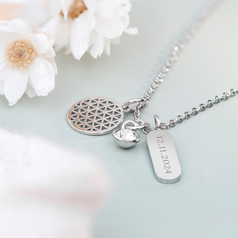 Personalised Silver Mandala Charms Necklace: 1 - Necklaces By Gift Moments