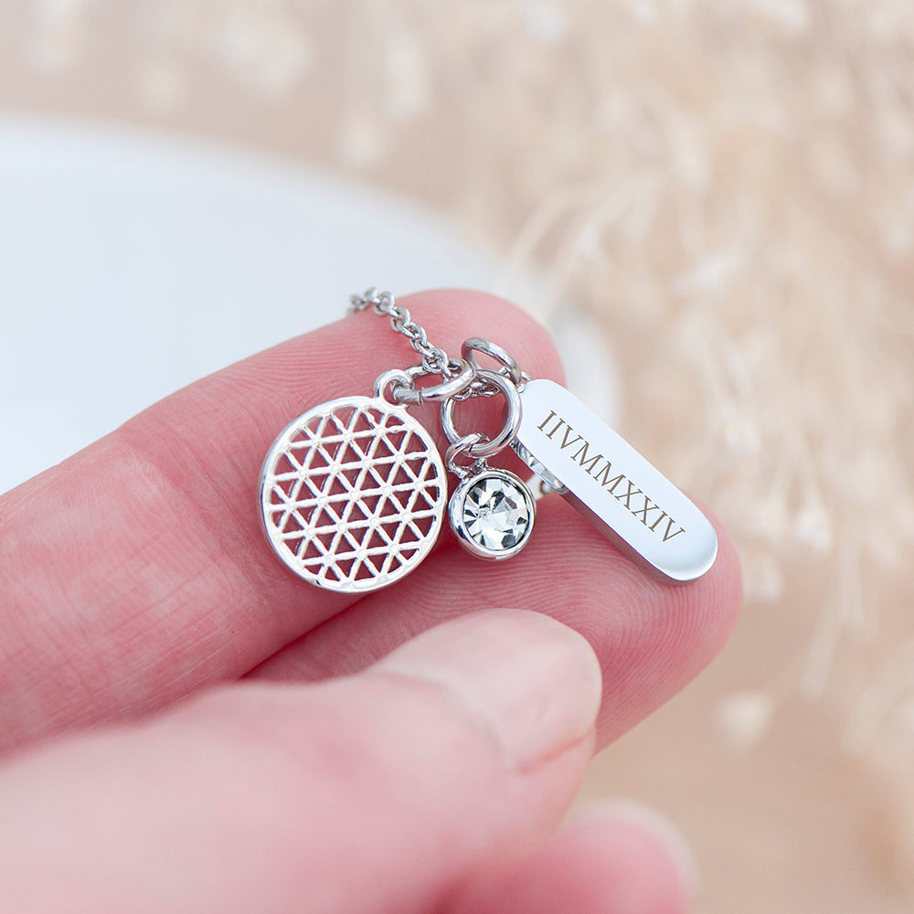 Personalised Silver Mandala Charms Necklace: 4 - Necklaces By Gift Moments