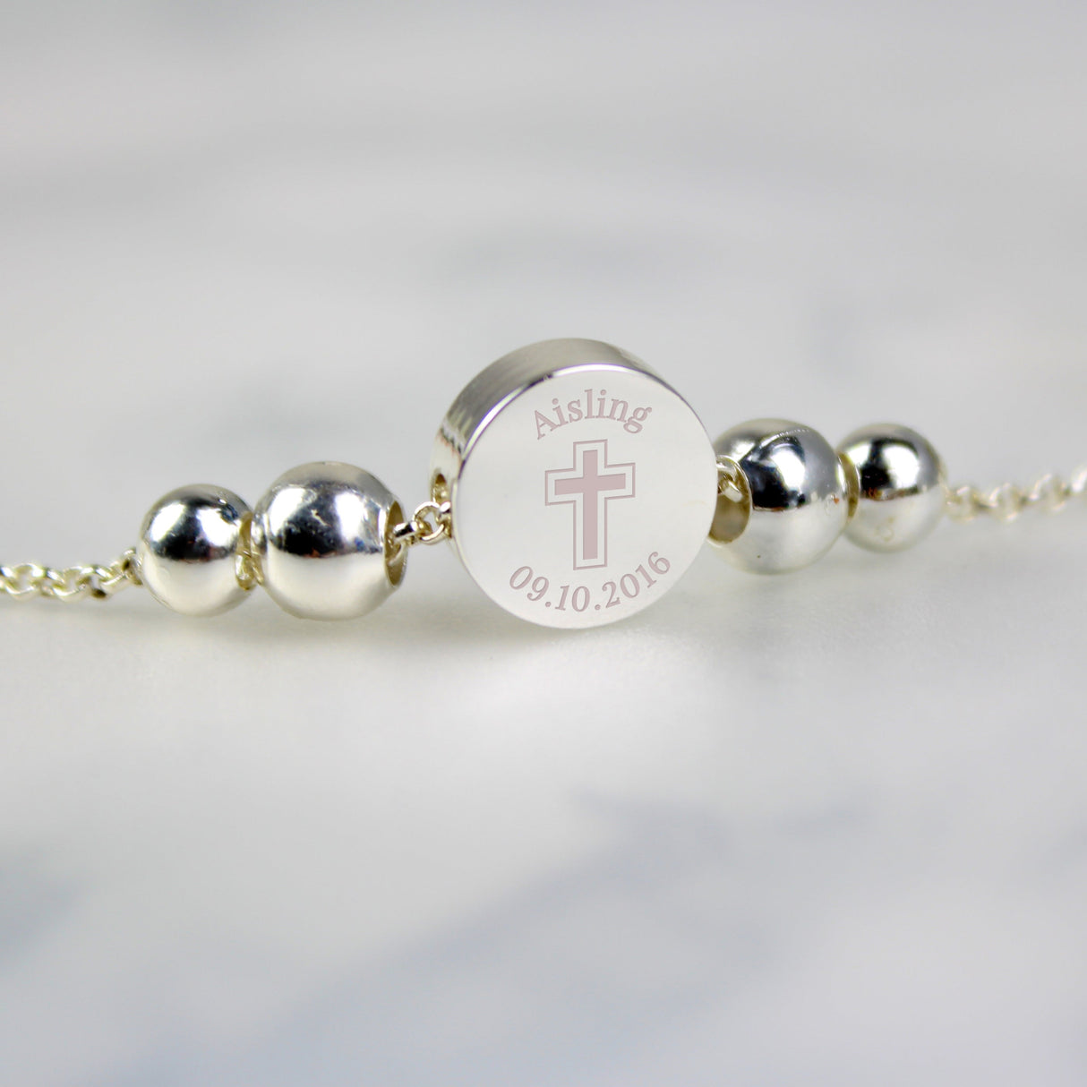 Personalised Silver Plated Cross Round Bracelet: 1 - Bracelets By Gift Moments
