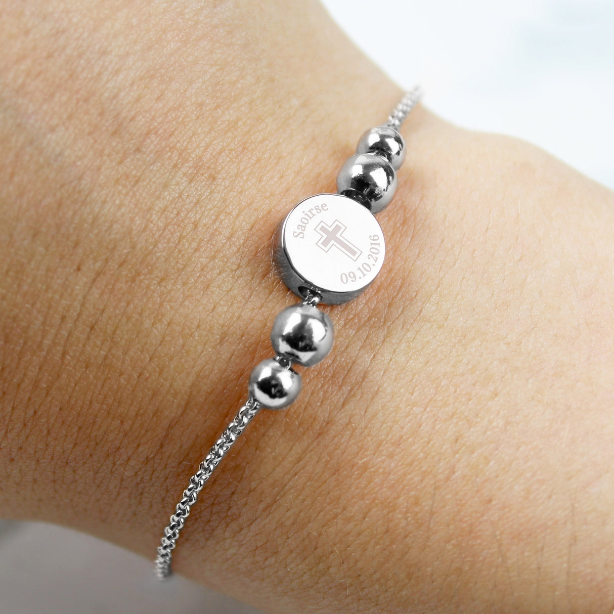 Personalised Silver Plated Cross Round Bracelet: 3 - Bracelets By Gift Moments