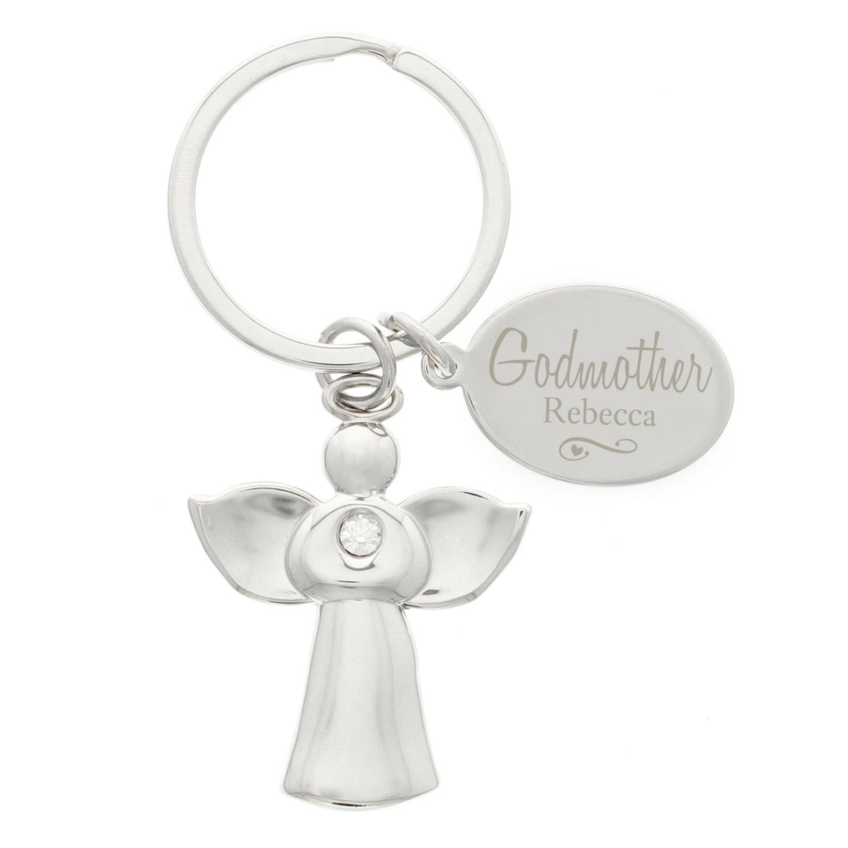 Personalised Silver Plated Swirls & Hearts Godmother Angel Keyring: 2 - Keyrings By Gift Moments