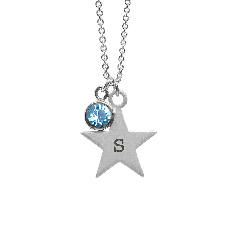 Personalised Silver Star Birthstone Crystal Necklaces: 22 - Necklaces By Gift Moments