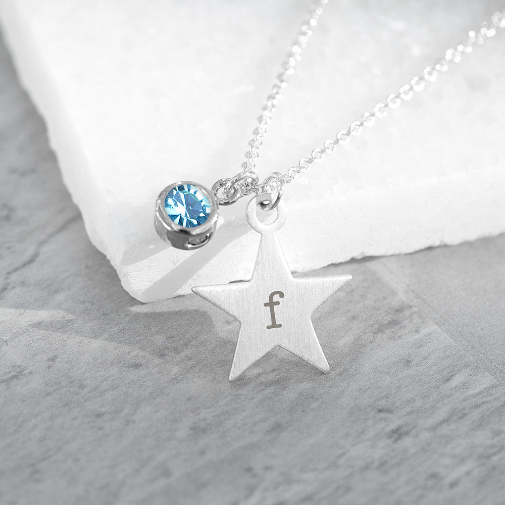 Personalised Silver Star Birthstone Crystal Necklaces: 4 - March - Necklaces By Gift Moments