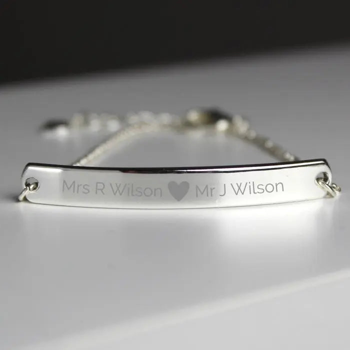 Personalised Silver Tone Heart Bar Bracelet: 3 - Bracelets By Gift Moments