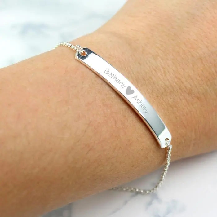 Personalised Silver Tone Heart Bar Bracelet: 2 - Bracelets By Gift Moments