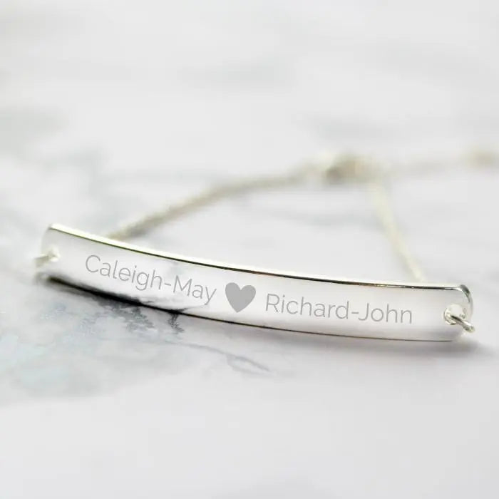 Personalised Silver Tone Heart Bar Bracelet: 1 - Bracelets By Gift Moments