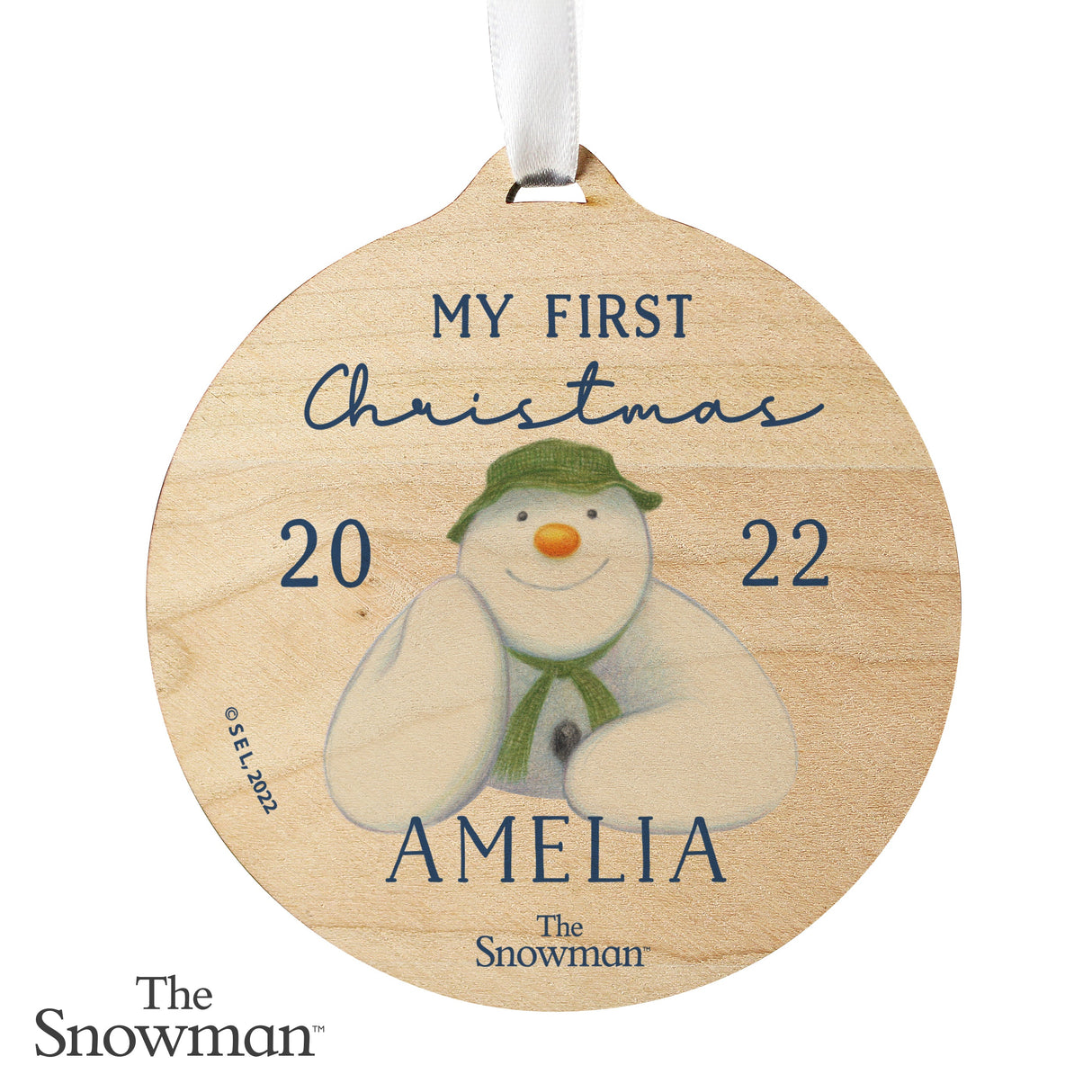 Personalised The Snowman My First Christmas Round Wooden Decoration: 4 - Christmas Decorations By The Snowman