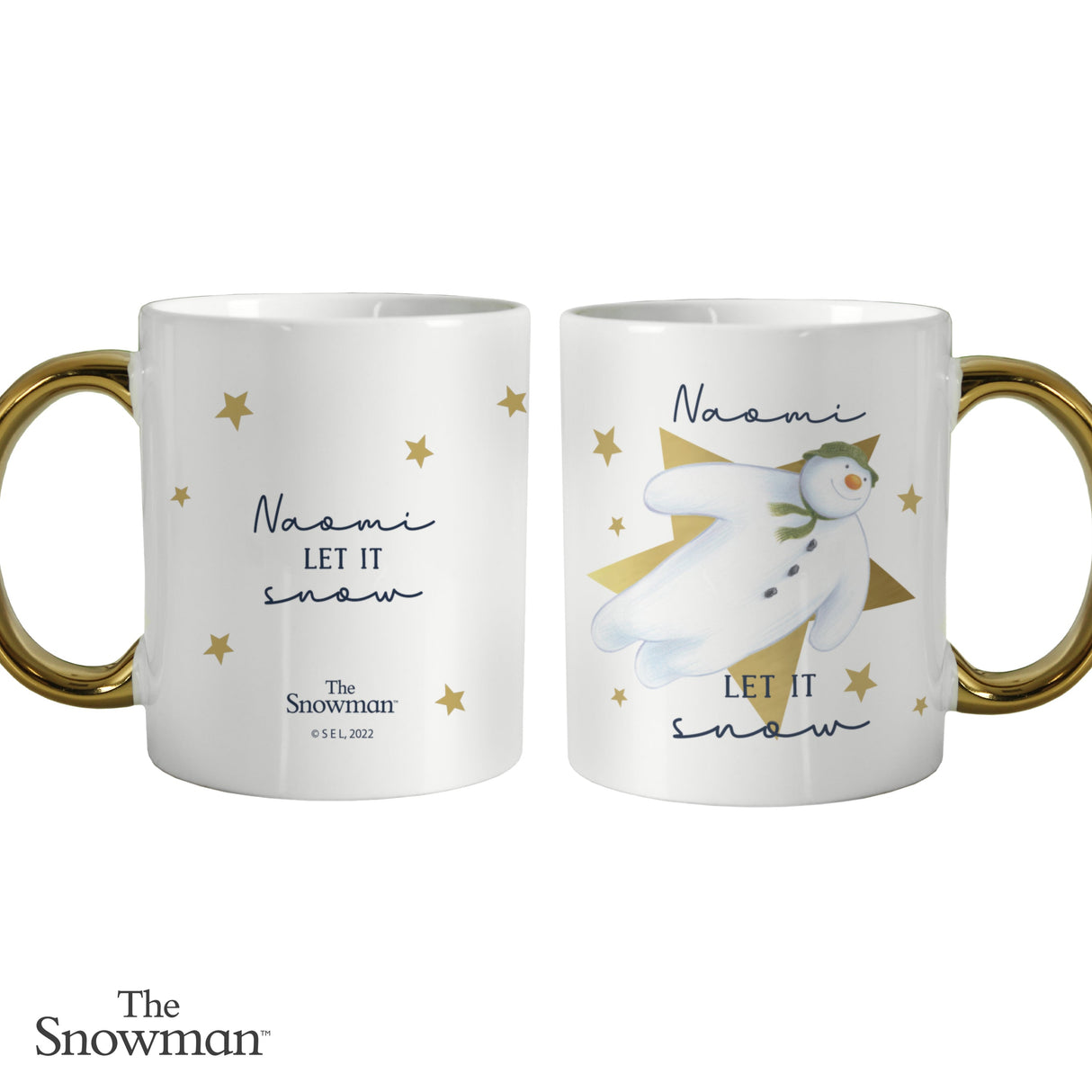 Personalised The Snowman Let it Snow Gold Handed Mug: 4 - Mugs By The Snowman