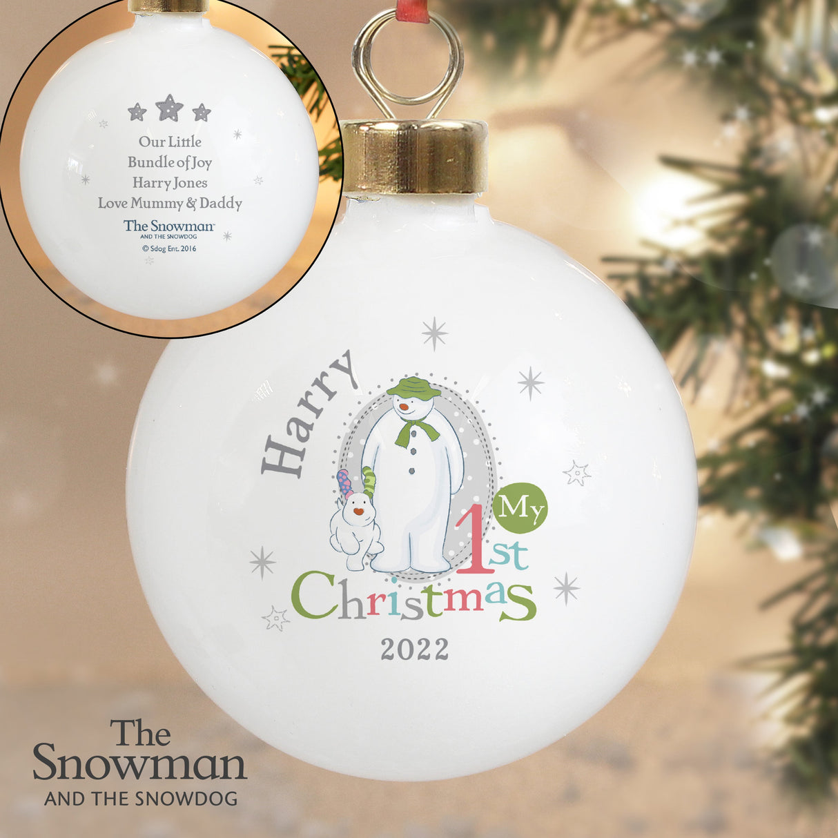Personalised The Snowman and the Snowdog My 1st Christmas Bauble: 3 - Christmas Baubles By The Snowman