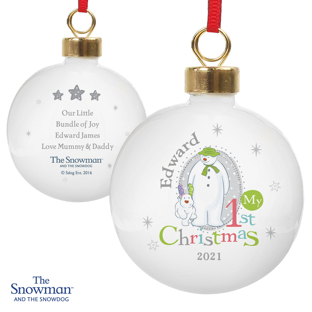Personalised The Snowman and the Snowdog My 1st Christmas Bauble: 4 - Christmas Baubles By The Snowman
