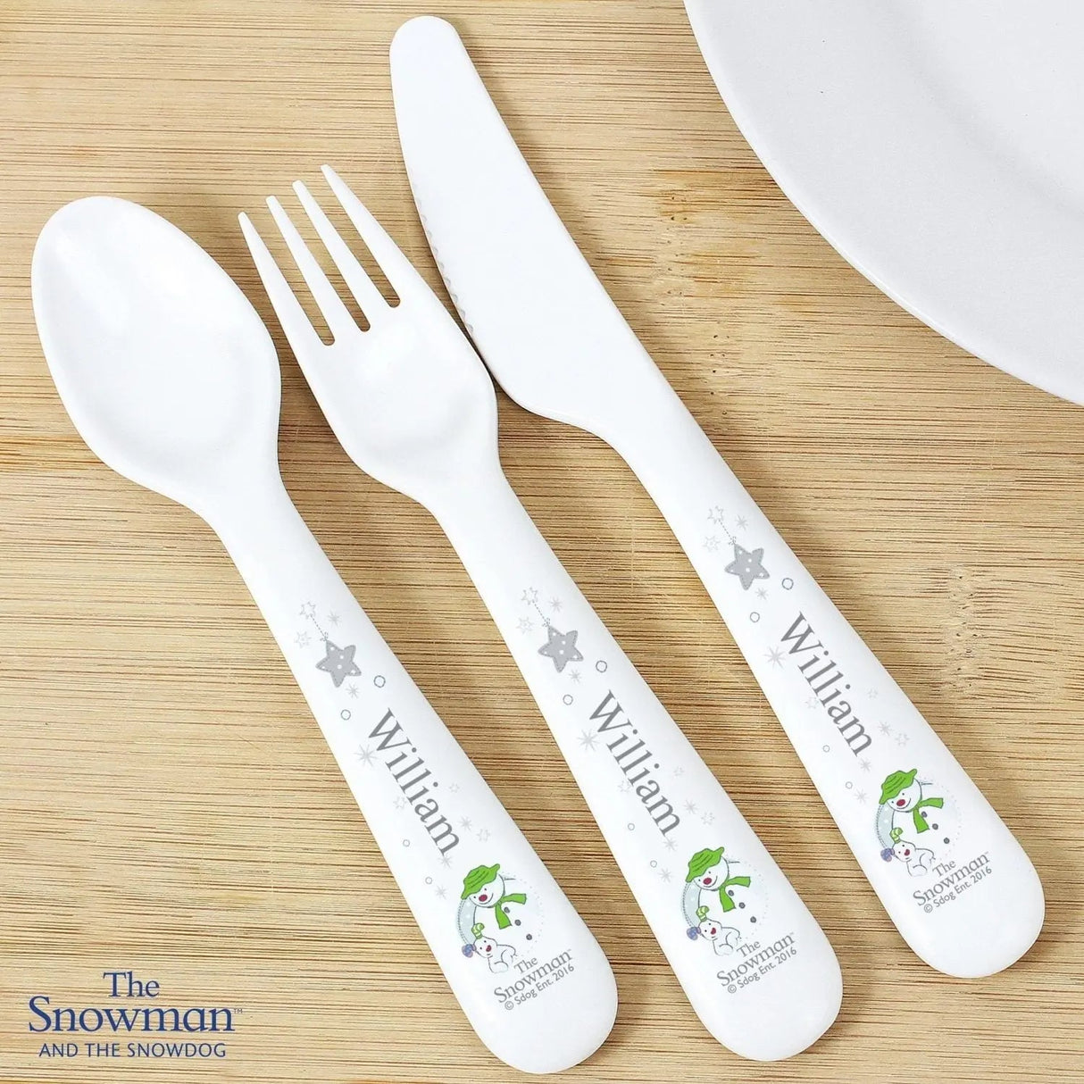 Personalised The Snowman and the Snowdog 3 Piece Plastic Cutlery Set: 2 - Cutlery Sets By The Snowman