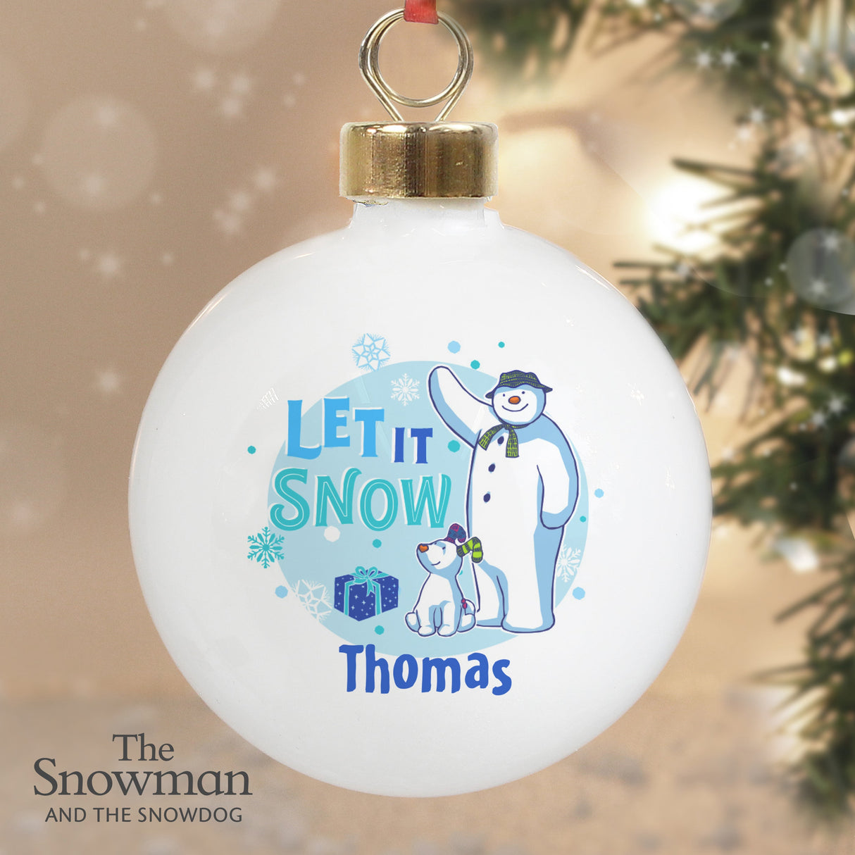 Personalised The Snowman and the Snowdog Blue Bauble: 1 - Christmas Baubles By The Snowman
