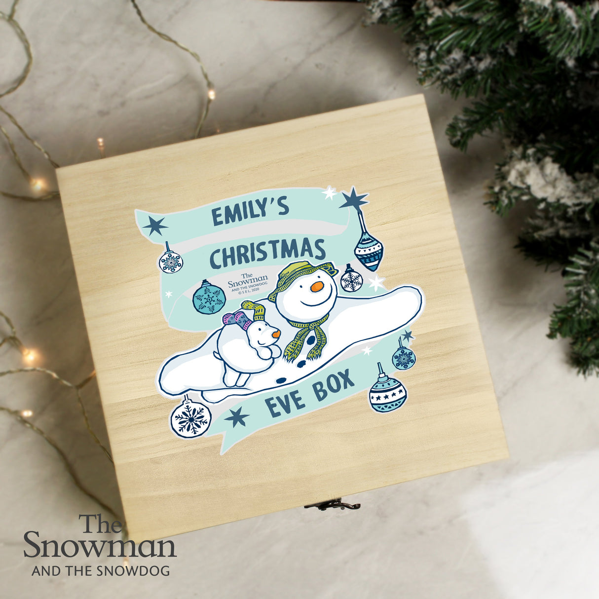 Personalised The Snowman and the Snowdog Large Wooden Christmas Eve Box: 1 - Keepsake Boxes By The Snowman