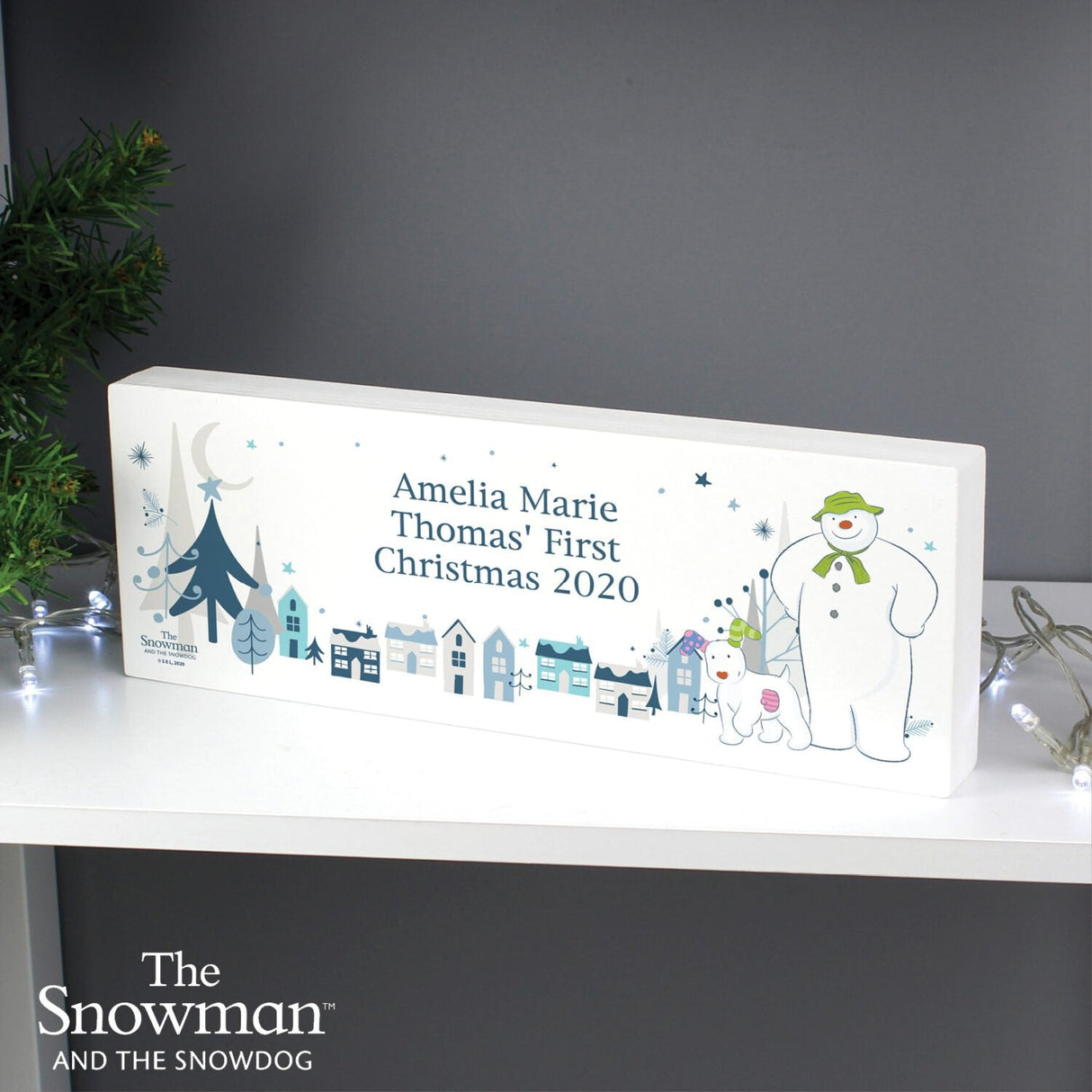 Personalised The Snowman and the Snowdog Wooden Block Sign: 1 - Christmas Decorations By The Snowman