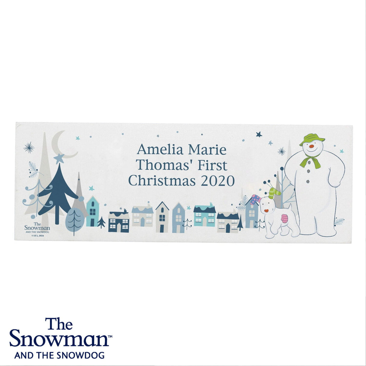 Personalised The Snowman and the Snowdog Wooden Block Sign: 3 - Christmas Decorations By The Snowman