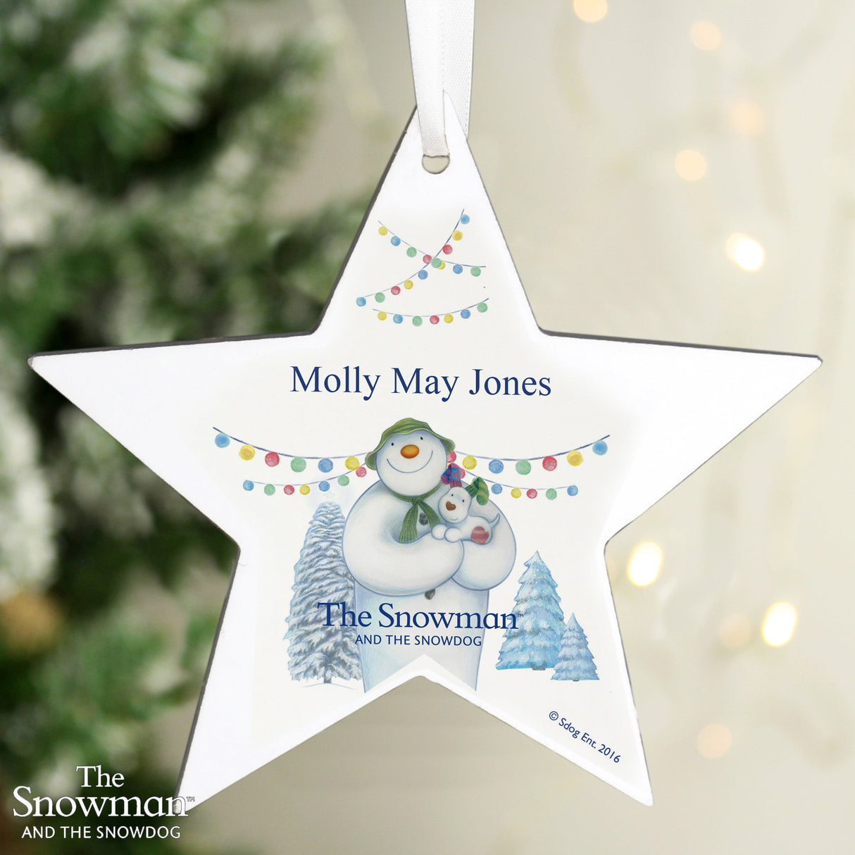 Personalised The Snowman and the Snowdog Wooden Star Decoration - Shop Christmas Decorations At Gift Moments - 1