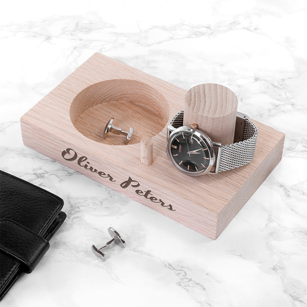 Personalised Solid Oak Wood Watch Stand: 8 - Storage By Gift Moments