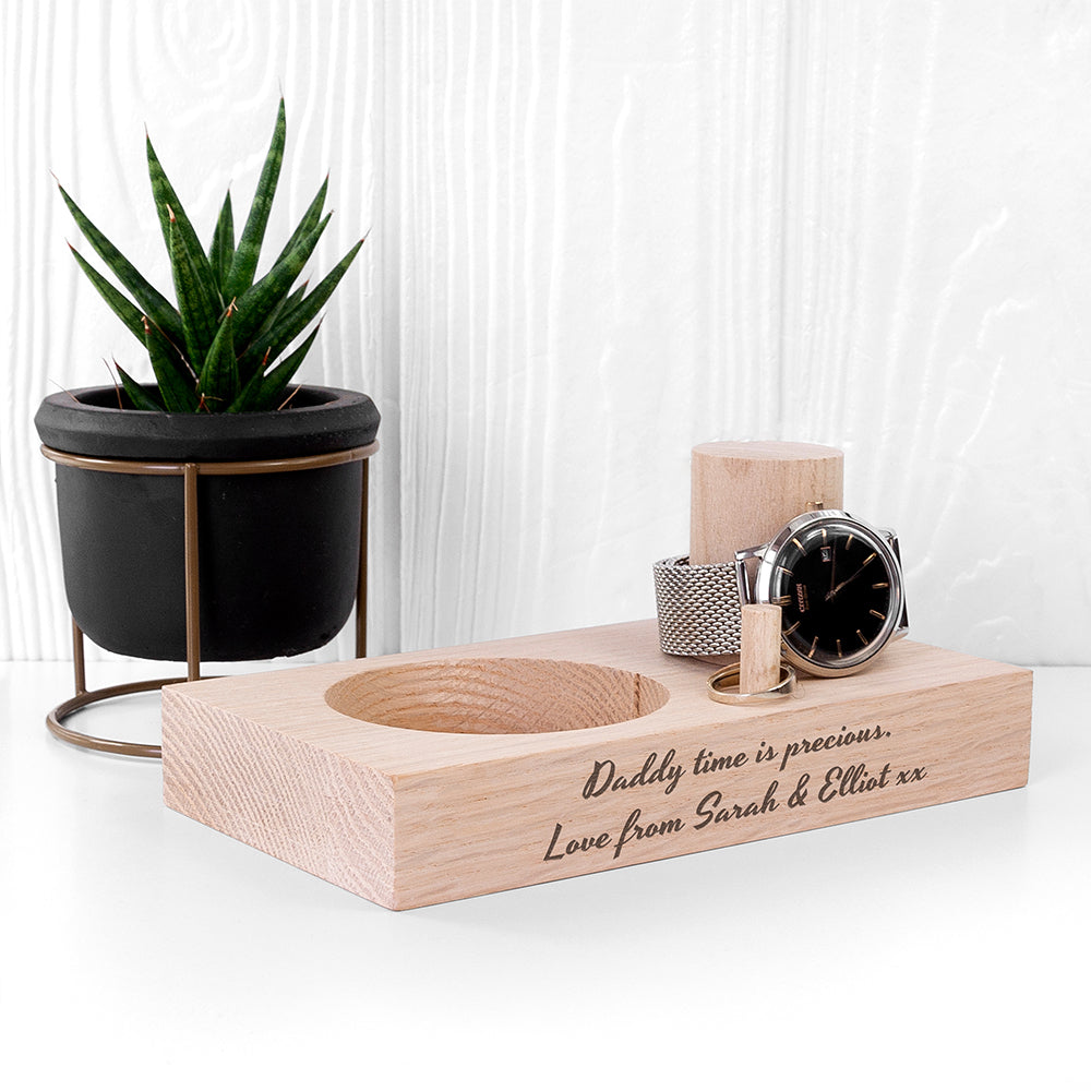 Personalised Solid Oak Wood Watch Stand: 7 - Handwriting - Storage By Gift Moments