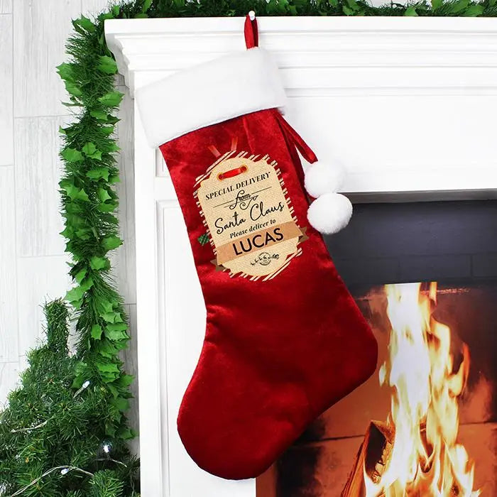Personalised Special Delivery Luxury Red Stocking: 4 - Christmas Stockings By Gift Moments