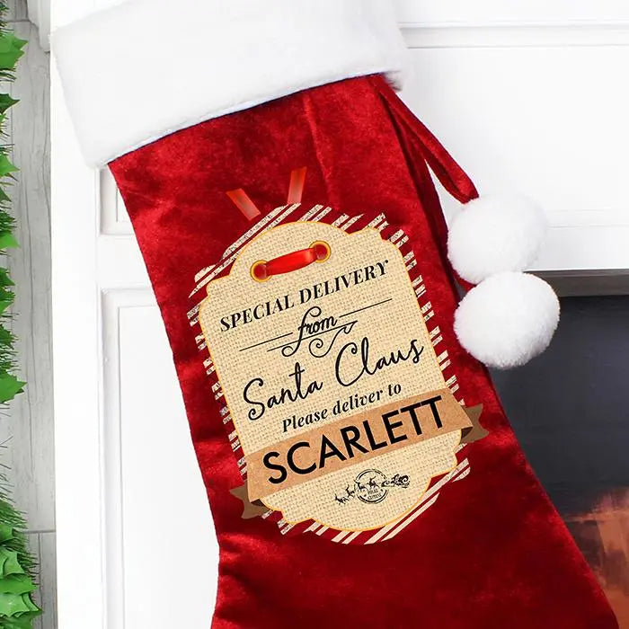 Personalised Special Delivery Luxury Red Stocking: 5 - Christmas Stockings By Gift Moments