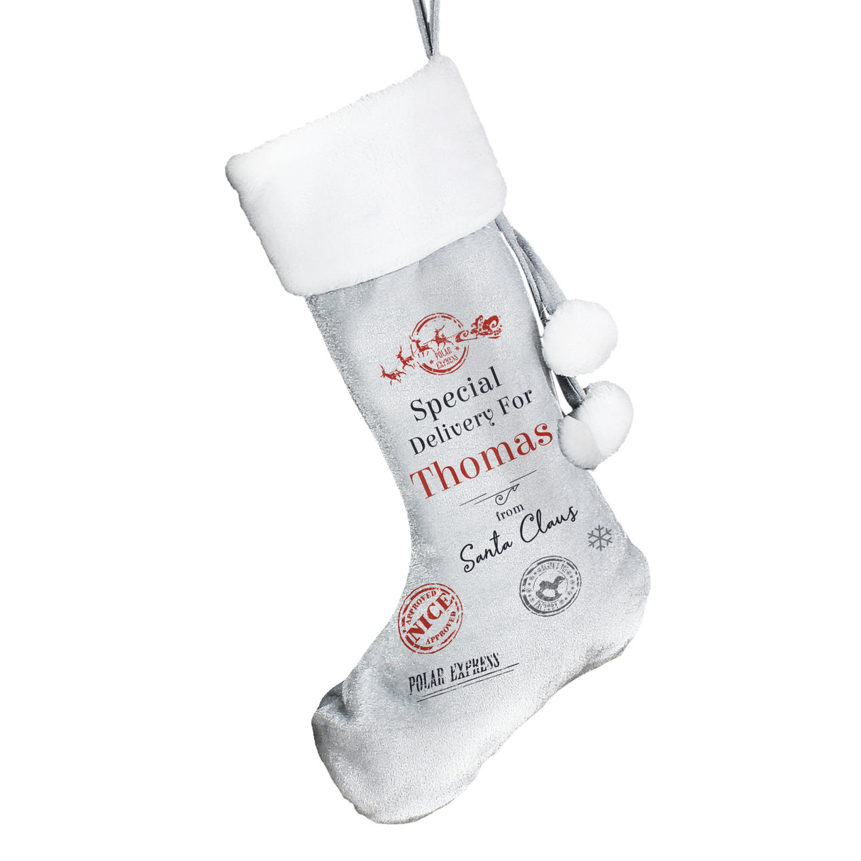 Personalised Special Delivery Silver Grey Stocking: 4 - Christmas Stockings By Gift Moments