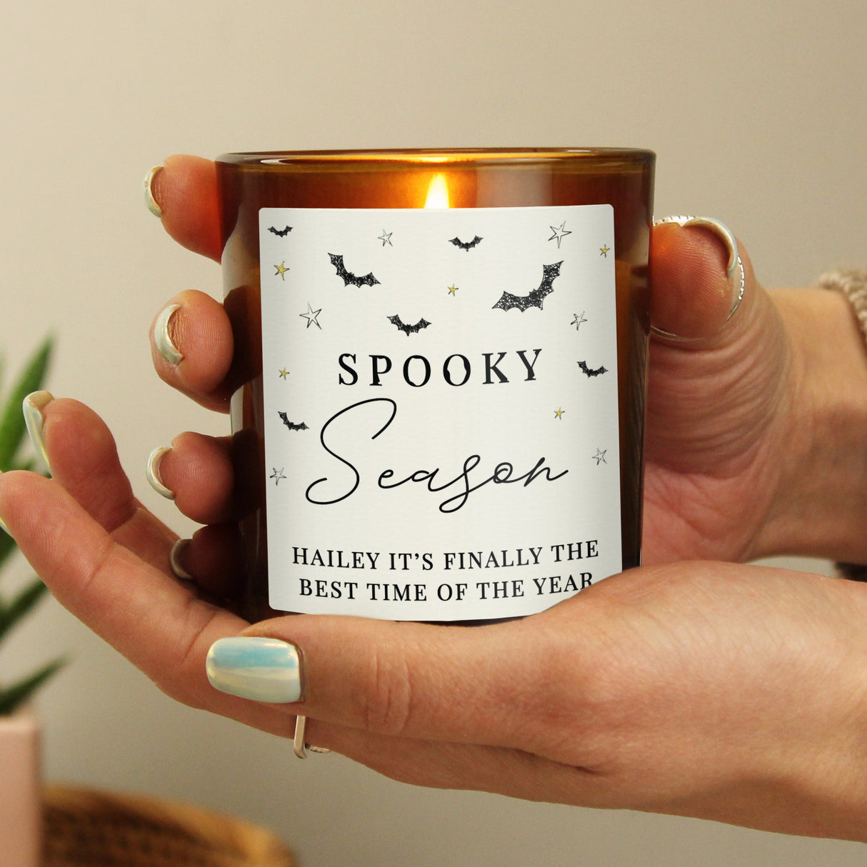 Personalised Spooky Amber Glass Candle: 4 - Candles By Gift Moments