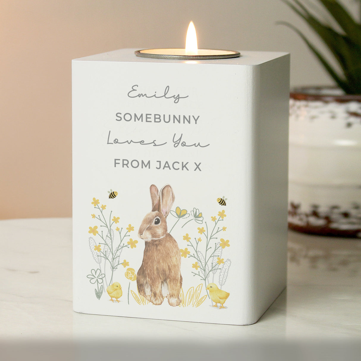 Personalised Spring Bunny Tealight Holder: 1 - Candle Holders By Gift Moments