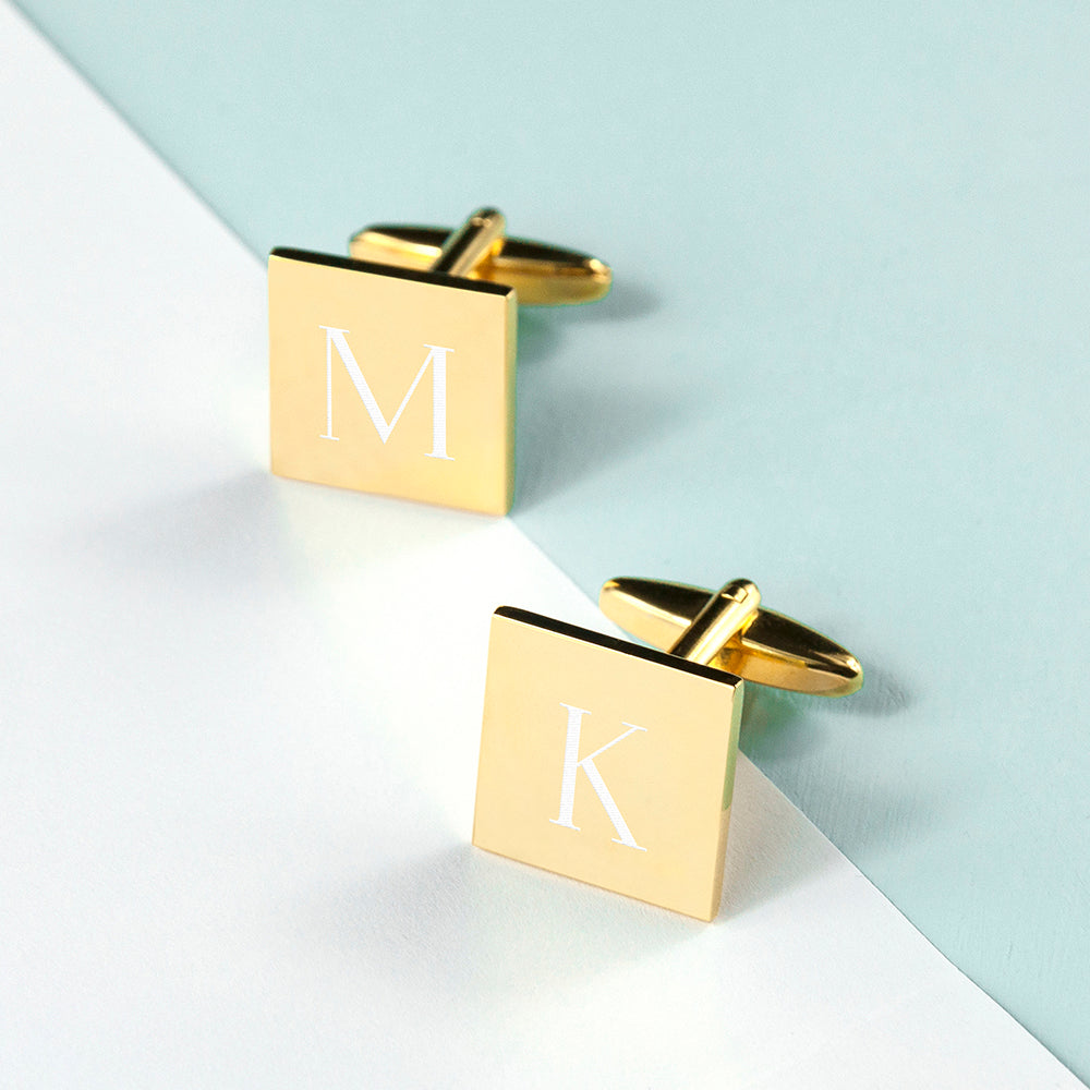 Personalised Square Gold Plated Cufflinks: 3 - Cufflinks & Tie Slides By Gift Moments