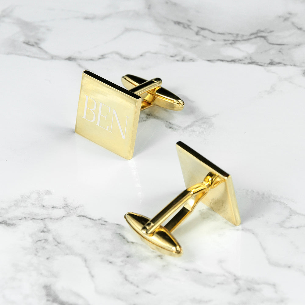 Personalised Square Gold Plated Cufflinks: 7 - Cufflinks & Tie Slides By Gift Moments