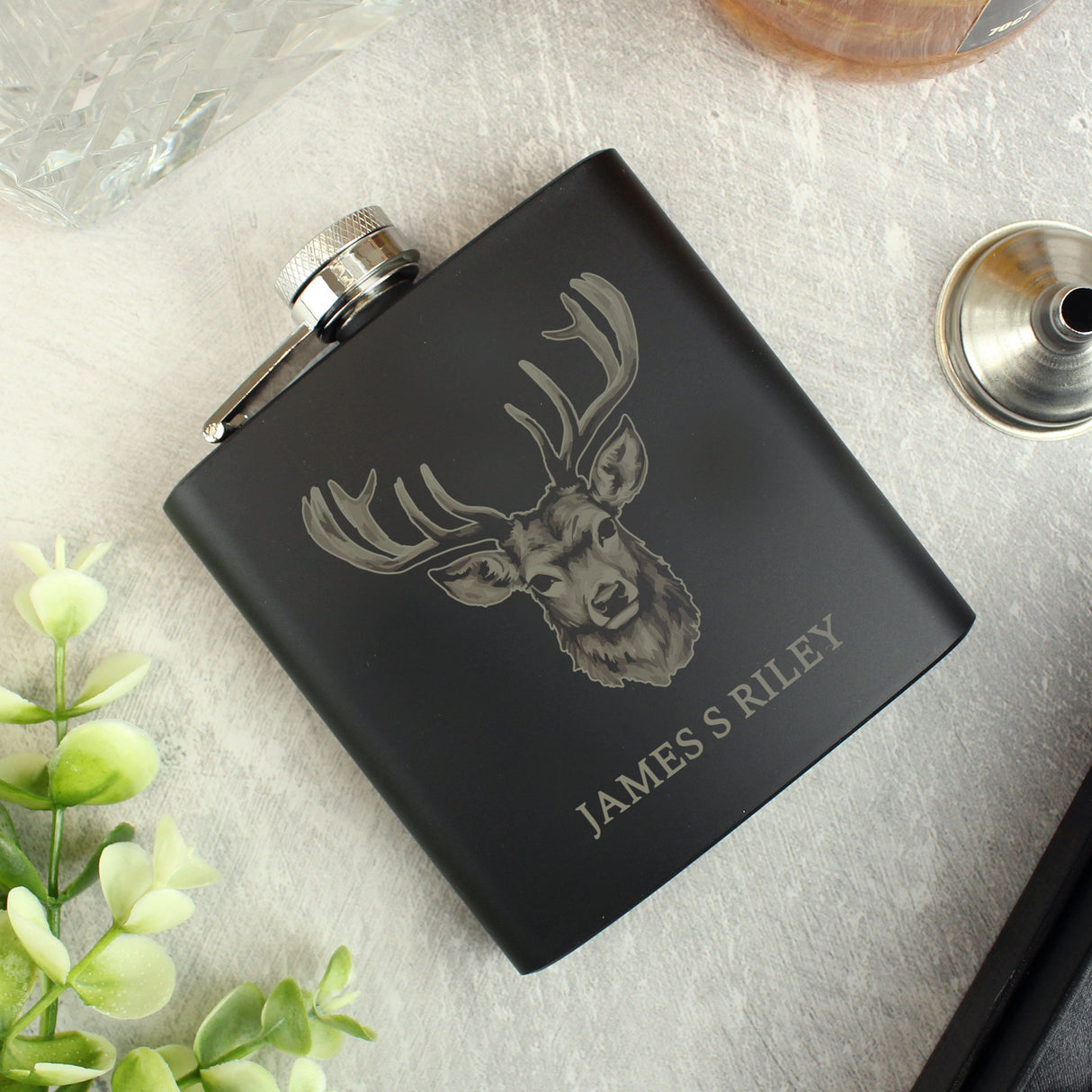 Personalised Stag Black Hip Flask: 2 - Hip Flasks By Gift Moments