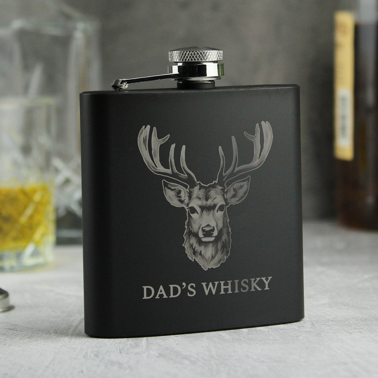 Personalised Stag Black Hip Flask: 4 - Hip Flasks By Gift Moments