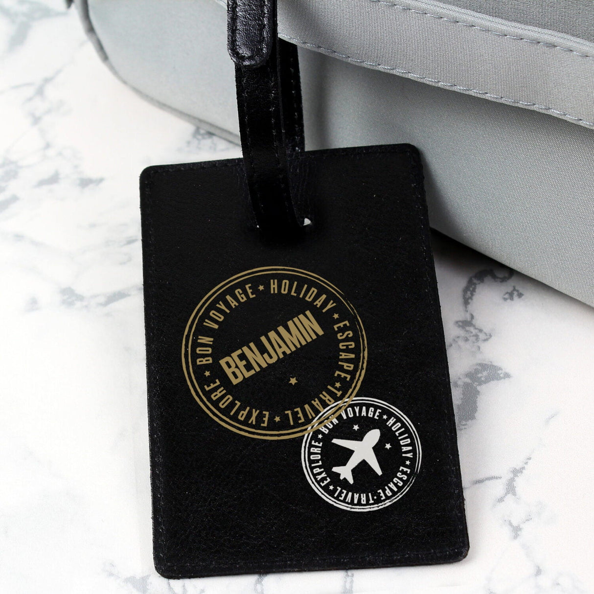 Personalised Stamped Black Luggage Tag: 2 - Luggage Tags By Gift Moments