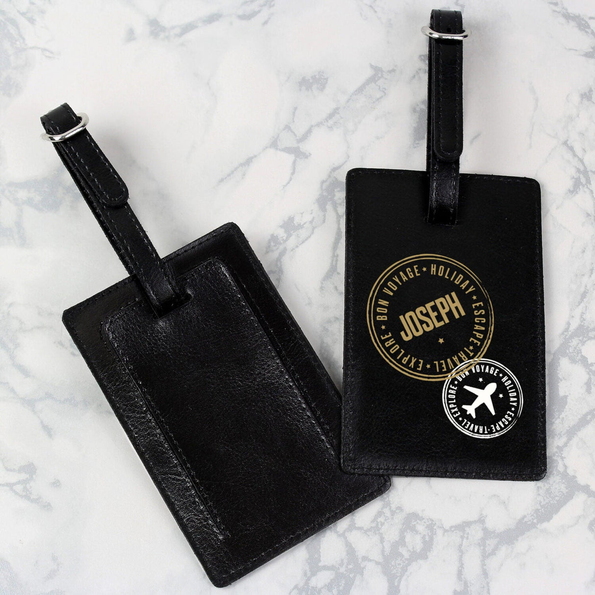 Personalised Stamped Black Luggage Tag: 3 - Luggage Tags By Gift Moments