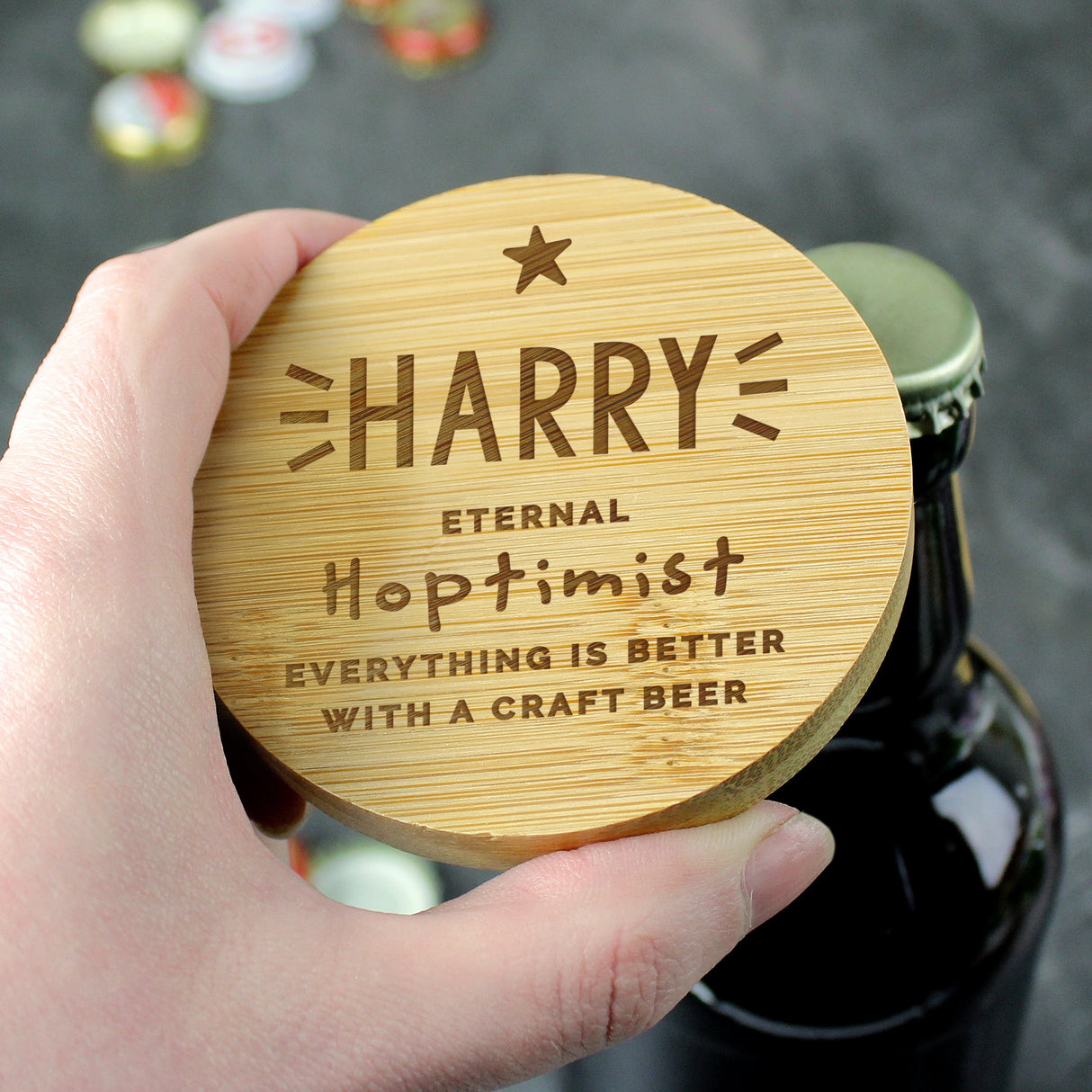 Personalised Star Bamboo Bottle Opener Coaster: 2 - Coasters By Gift Moments