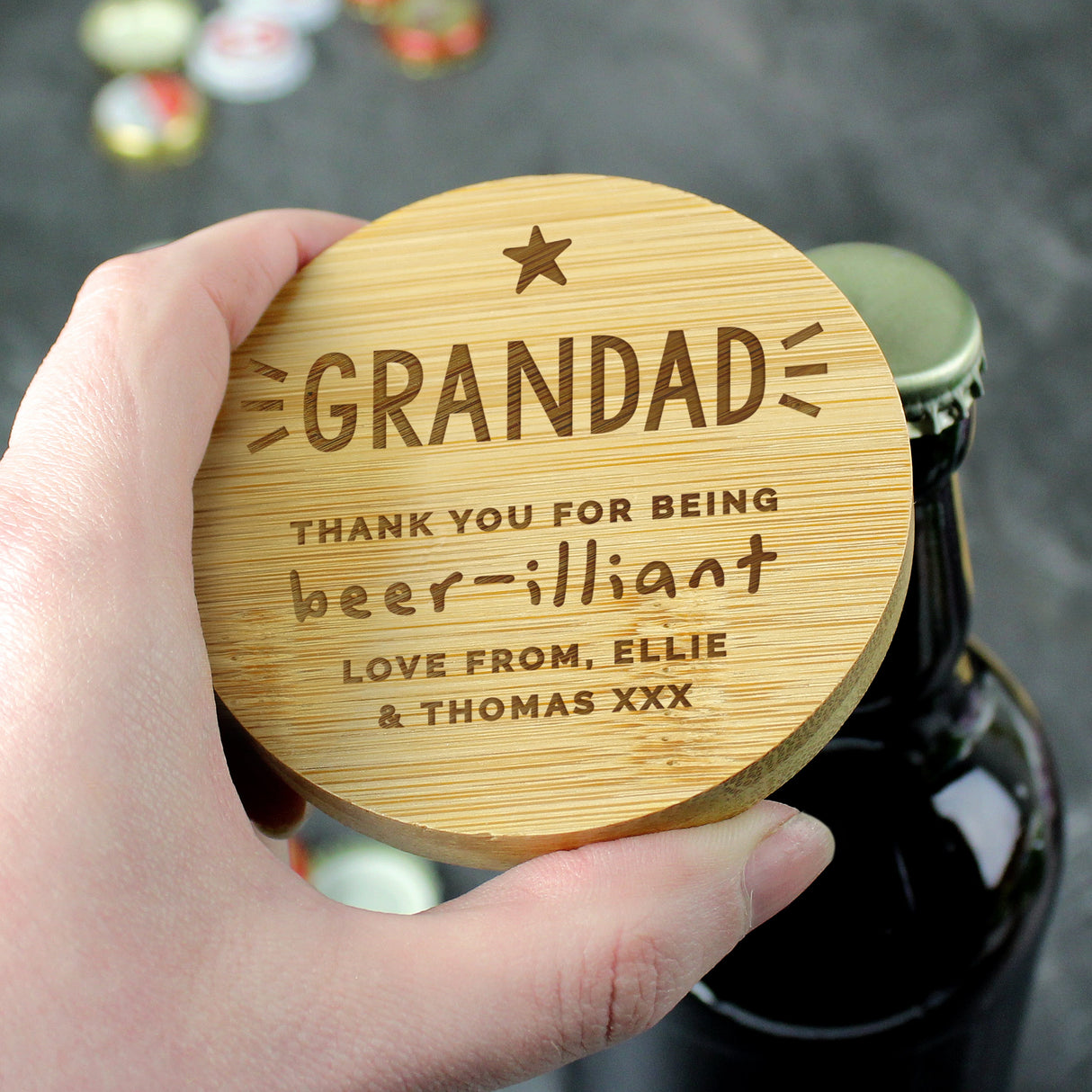 Personalised Star Bamboo Bottle Opener Coaster: 5 - Coasters By Gift Moments