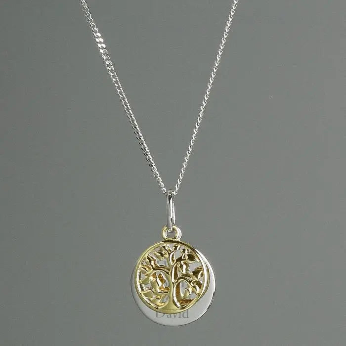 Personalised Sterling Silver & 9ct Gold Family Tree Of Life Necklace: 5 - Necklaces By Gift Moments