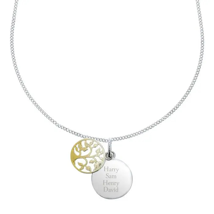 Personalised Sterling Silver & 9ct Gold Family Tree Of Life Necklace: 3 - Necklaces By Gift Moments