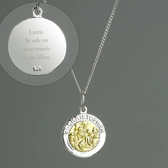 Personalised Sterling Silver & 9ct Gold St. Christopher Necklace: 1 - Necklaces By Gift Moments