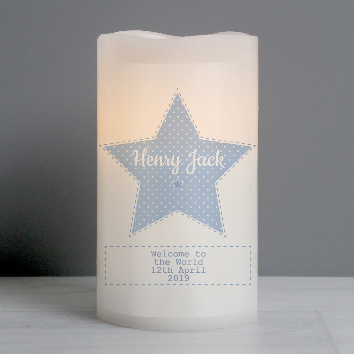 Personalised Stitch & Dot Baby Boy Nightlight LED Candle: 1 - LED Lighting By Gift Moments