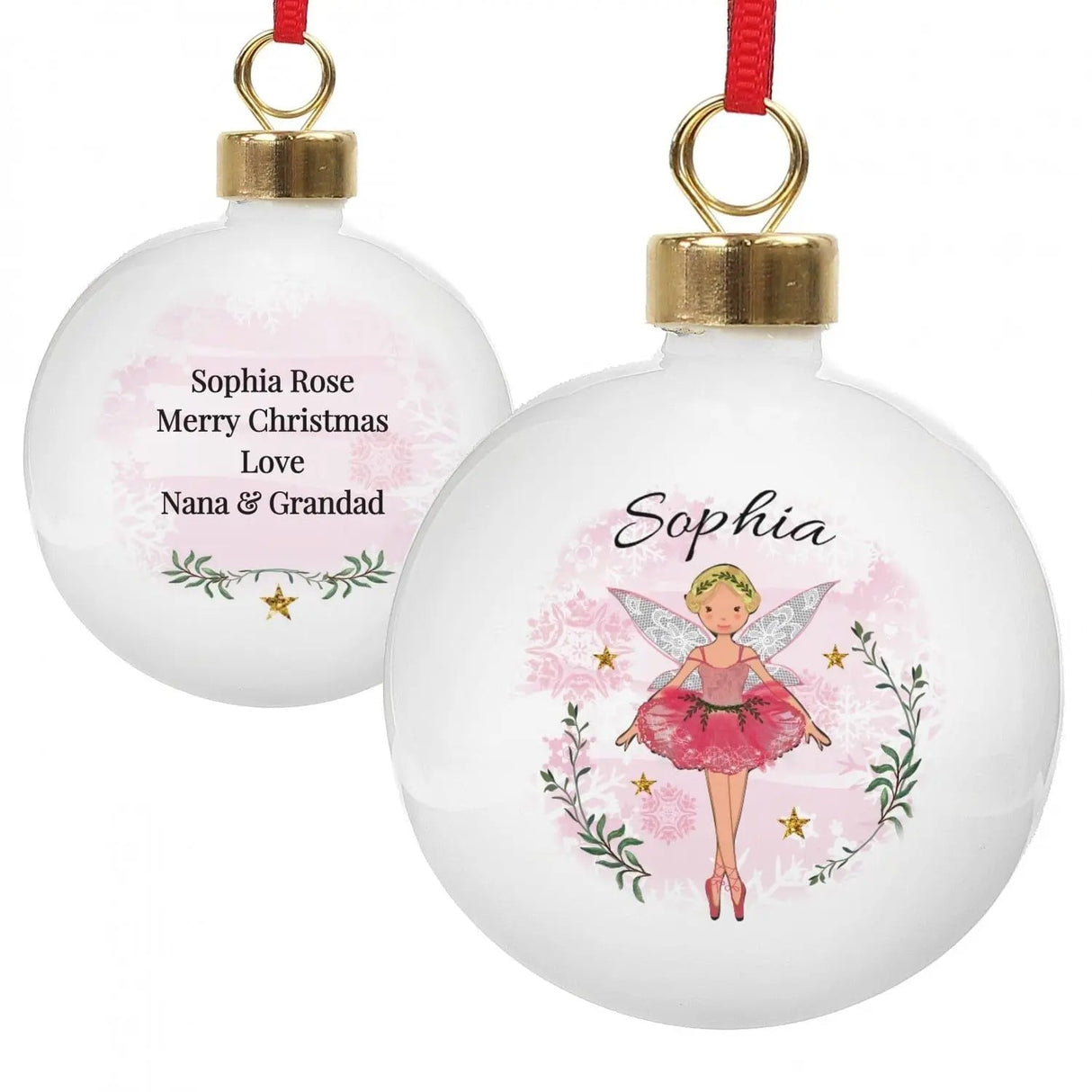 Personalised Sugar Plum Fairy Bauble: 4 - Christmas Baubles By Gift Moments