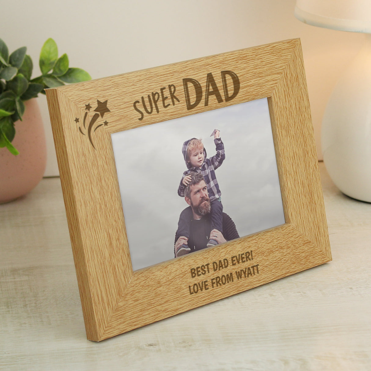 Personalised Super Dad 6x4 Wooden Photo Frame: 4 - Photo Frames By Gift Moments