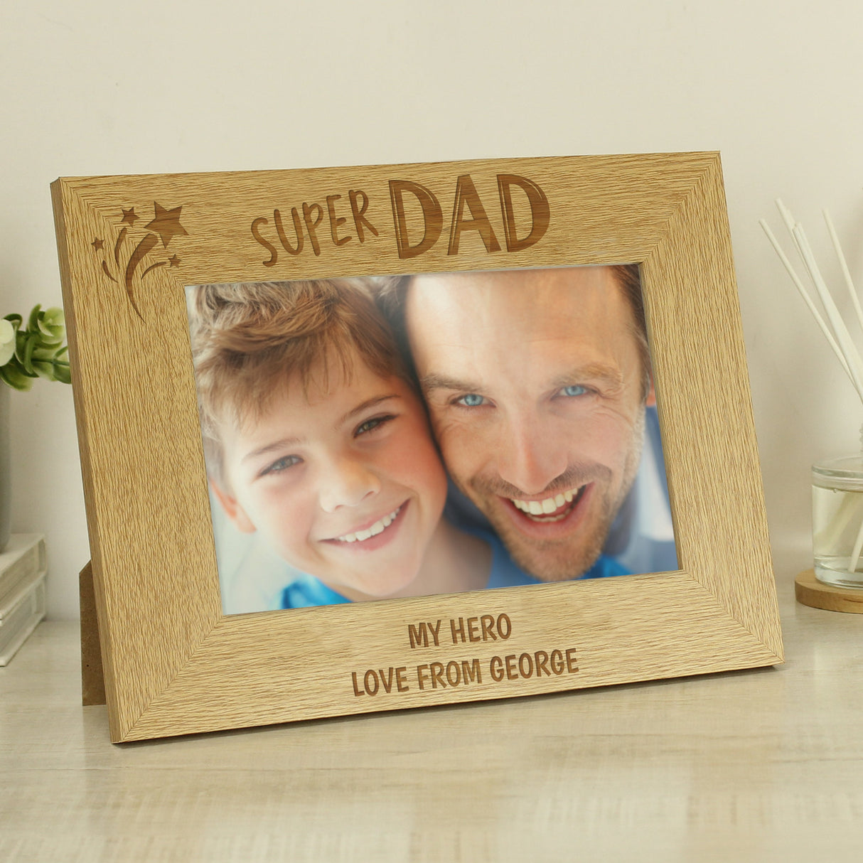 Personalised Super Dad 6x4 Wooden Photo Frame: 1 - Photo Frames By Gift Moments