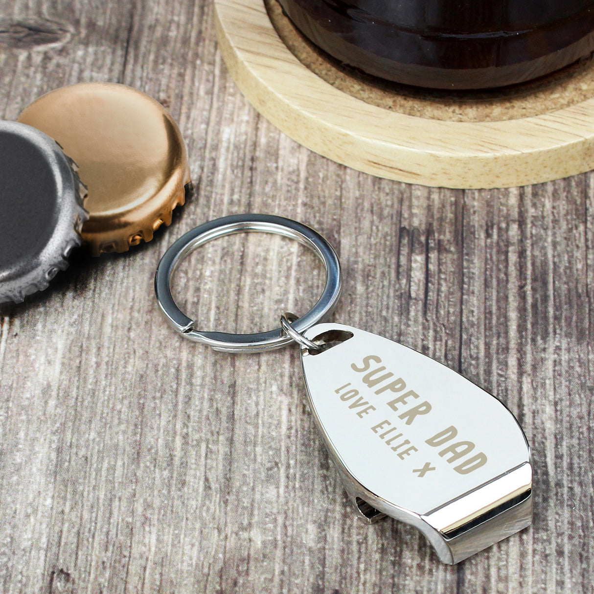 Personalised Super Dad Bottle Opener Keyring: 2 - Keyrings By Gift Moments