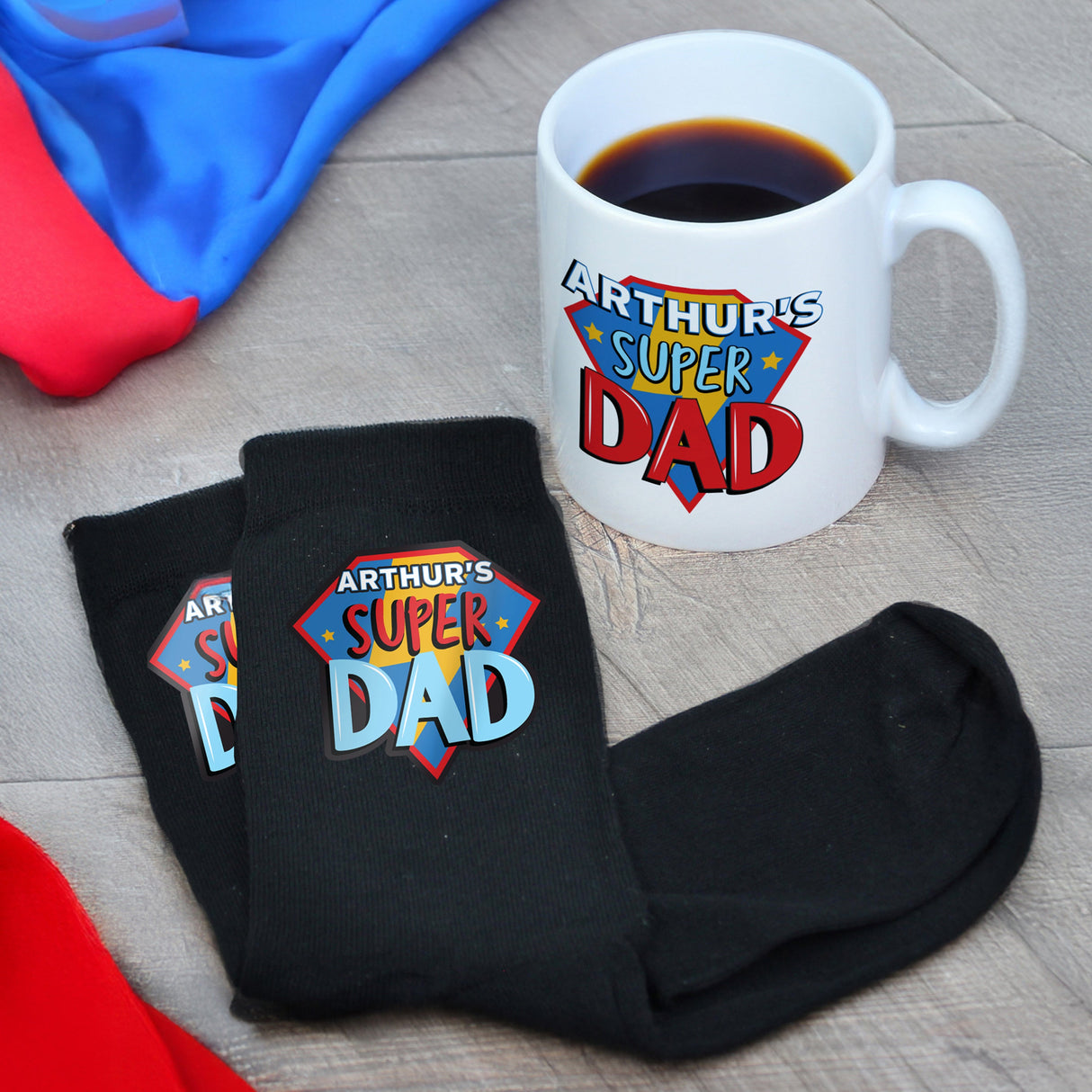 Personalised Super Dad Mug & Socks Set: 1 - Mugs By Gift Moments