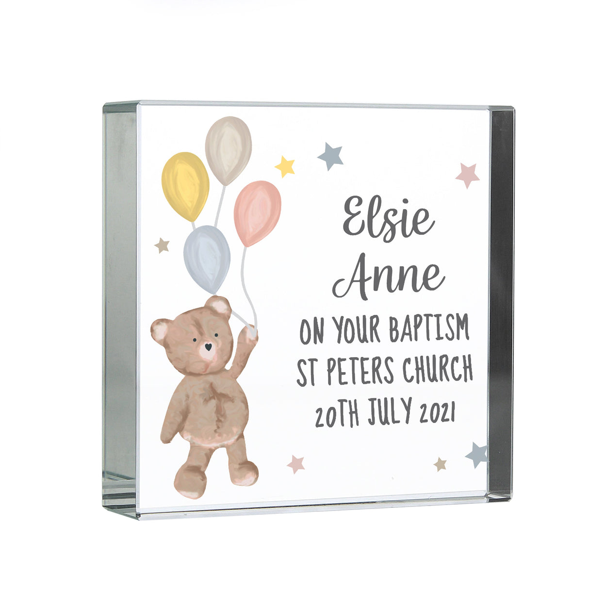 Personalised Teddy & Balloons Crystal Token - Shop Crystal Tokens At Gift Moments - 4