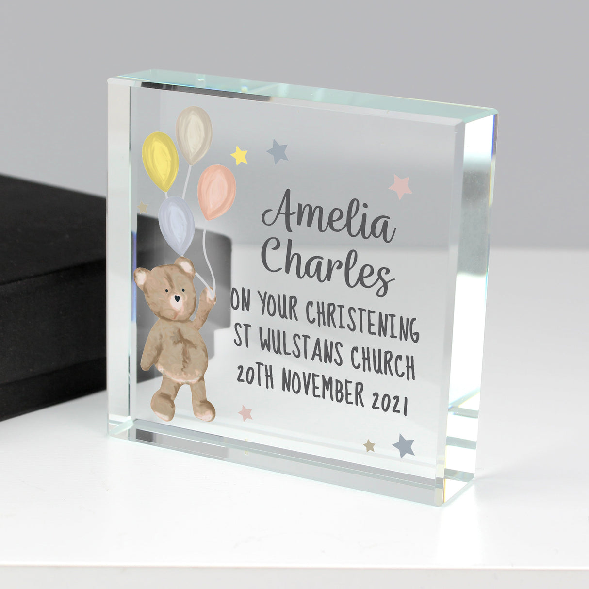 Personalised Teddy & Balloons Crystal Token - Shop Crystal Tokens At Gift Moments - 2