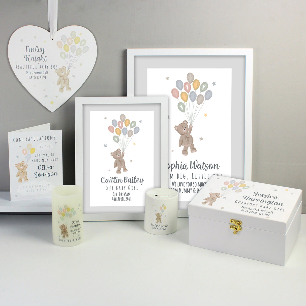 Personalised Teddy & Balloons White Wooden Keepsake Box - Shop Keepsake Boxes At Gift Moments - 6