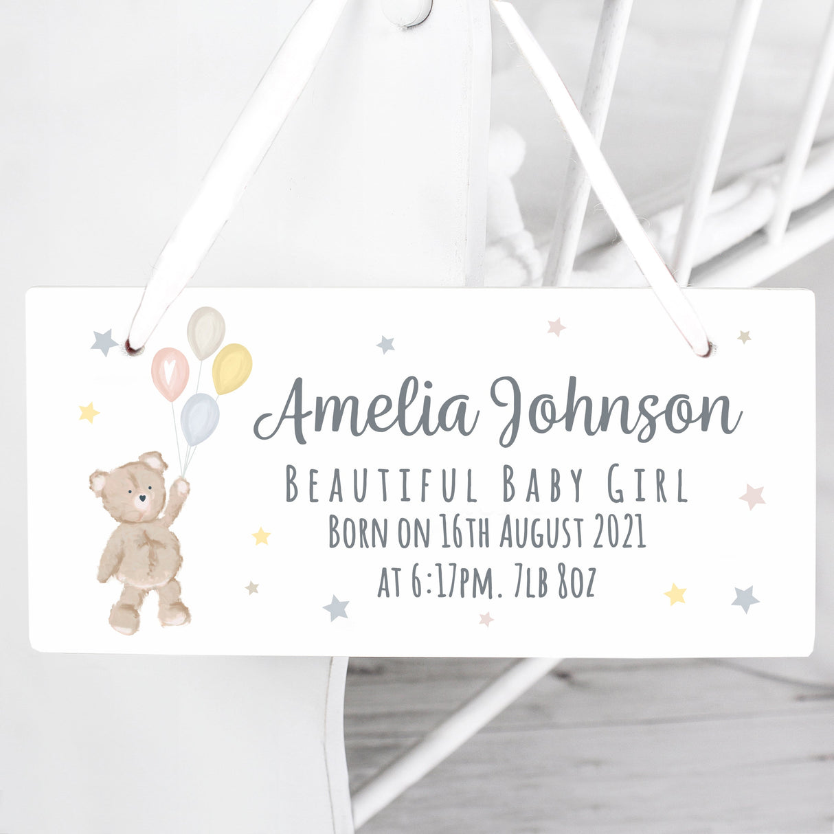 Personalised Teddy & Balloons White Wooden Sign: 4 - Signs & Plaques By Gift Moments