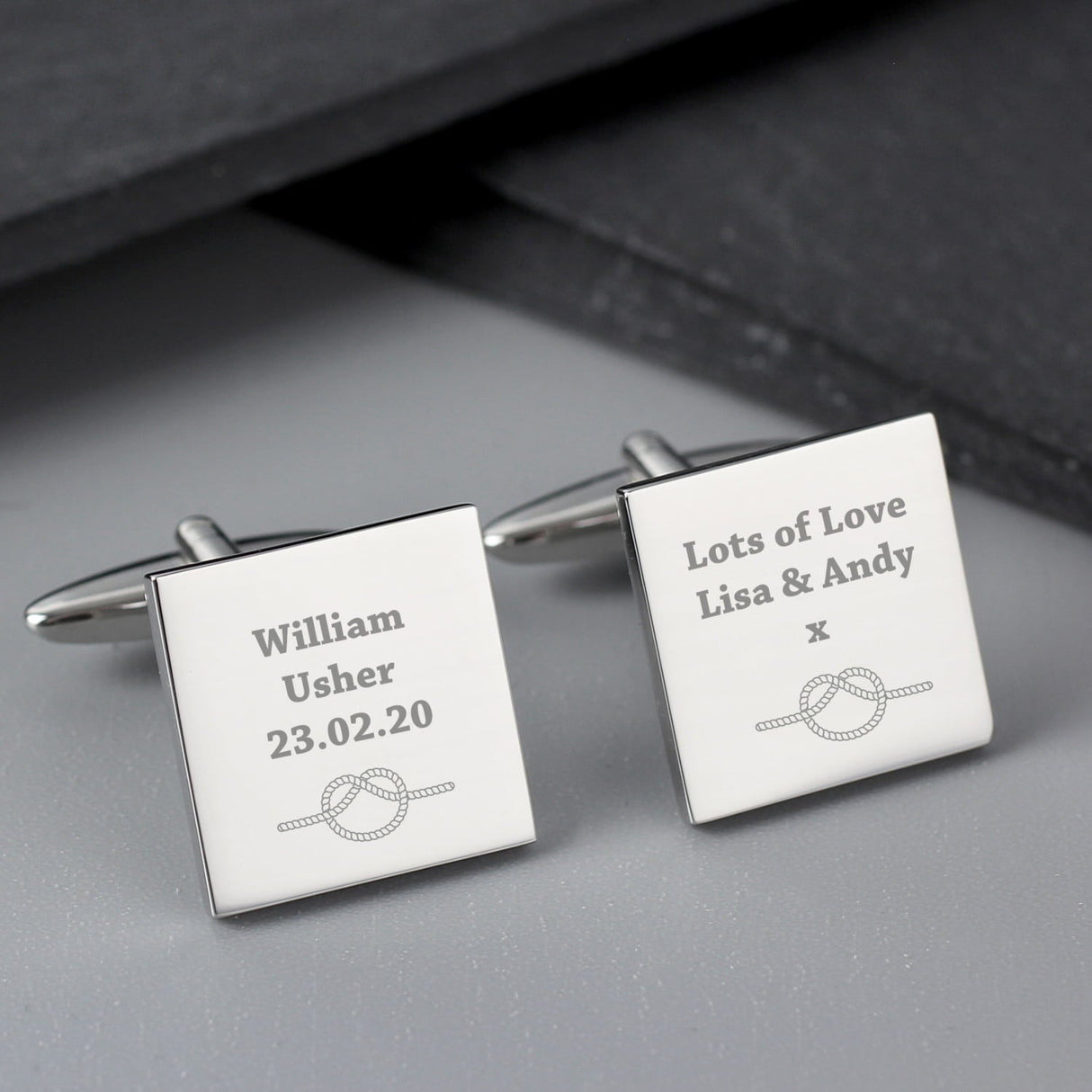 Personalised Tie the Knot Square Cufflinks - Shop Cufflinks & Tie Slides At Gift Moments - 1