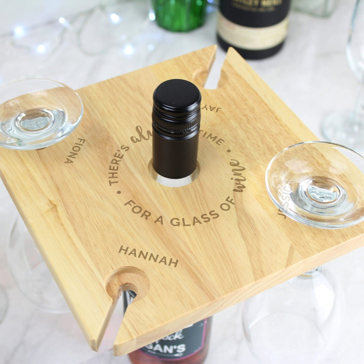 Personalised...Time For a Glass of Wine Four Wine Glass Holder & Bottle Holder: 1 - Barware By Gift Moments